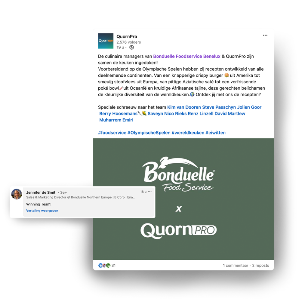 LinkedIn post Quorn Pro over Olympia campagne