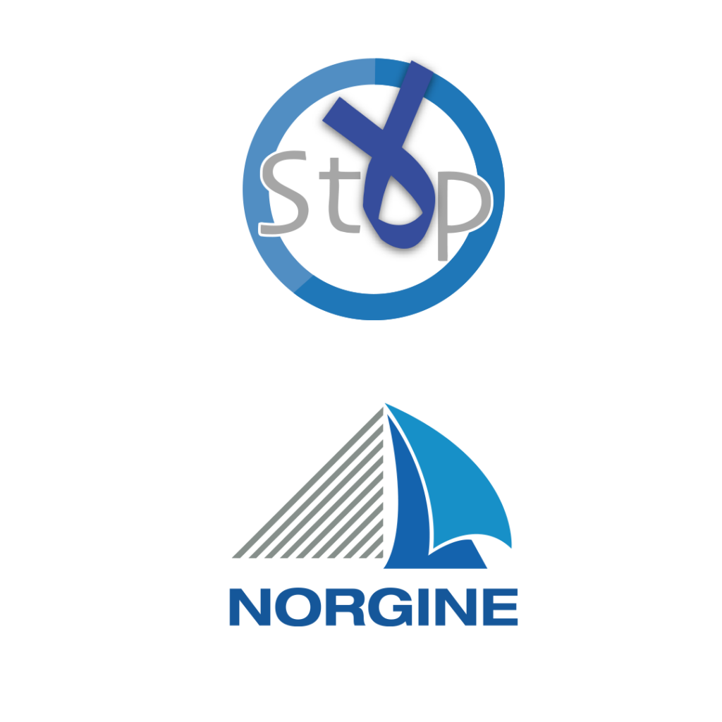 Logo's van Norgine en Stop Darmkanker VZW