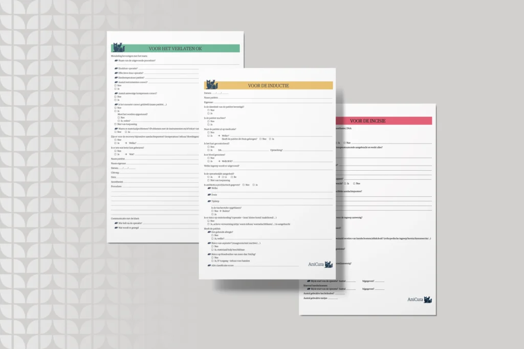 Operatiefiches vormgegeven voor Anicura