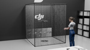 Drie vierde aanzicht van de DJI kooi in 3D