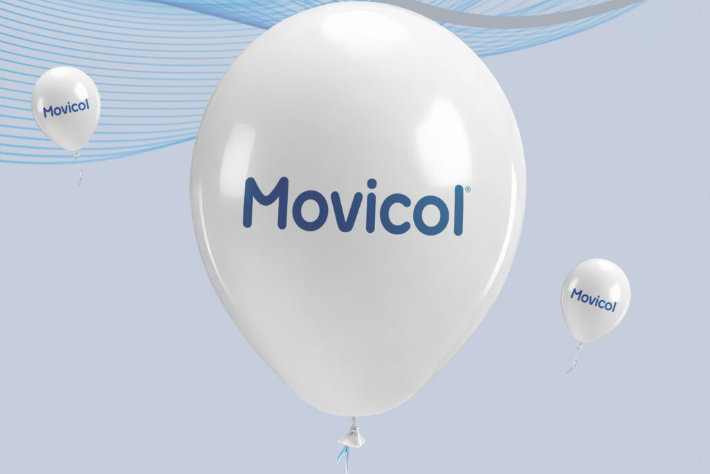 Mockup van de Movicol ballonnen voor de uitrol van de nieuwe stijl.