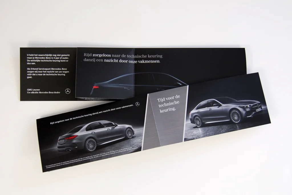 Mockup van de Mercedes leaflet